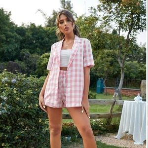 Buffalo Plaid Single Breasted Blazer and Shorts